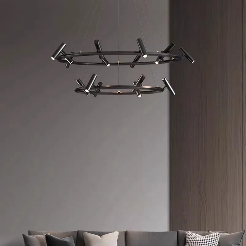 

Minimalist ring Chandelier balck Metal adjustable gu10 spot lamp living room Dining Room Kitchen Indoor round Pendant light