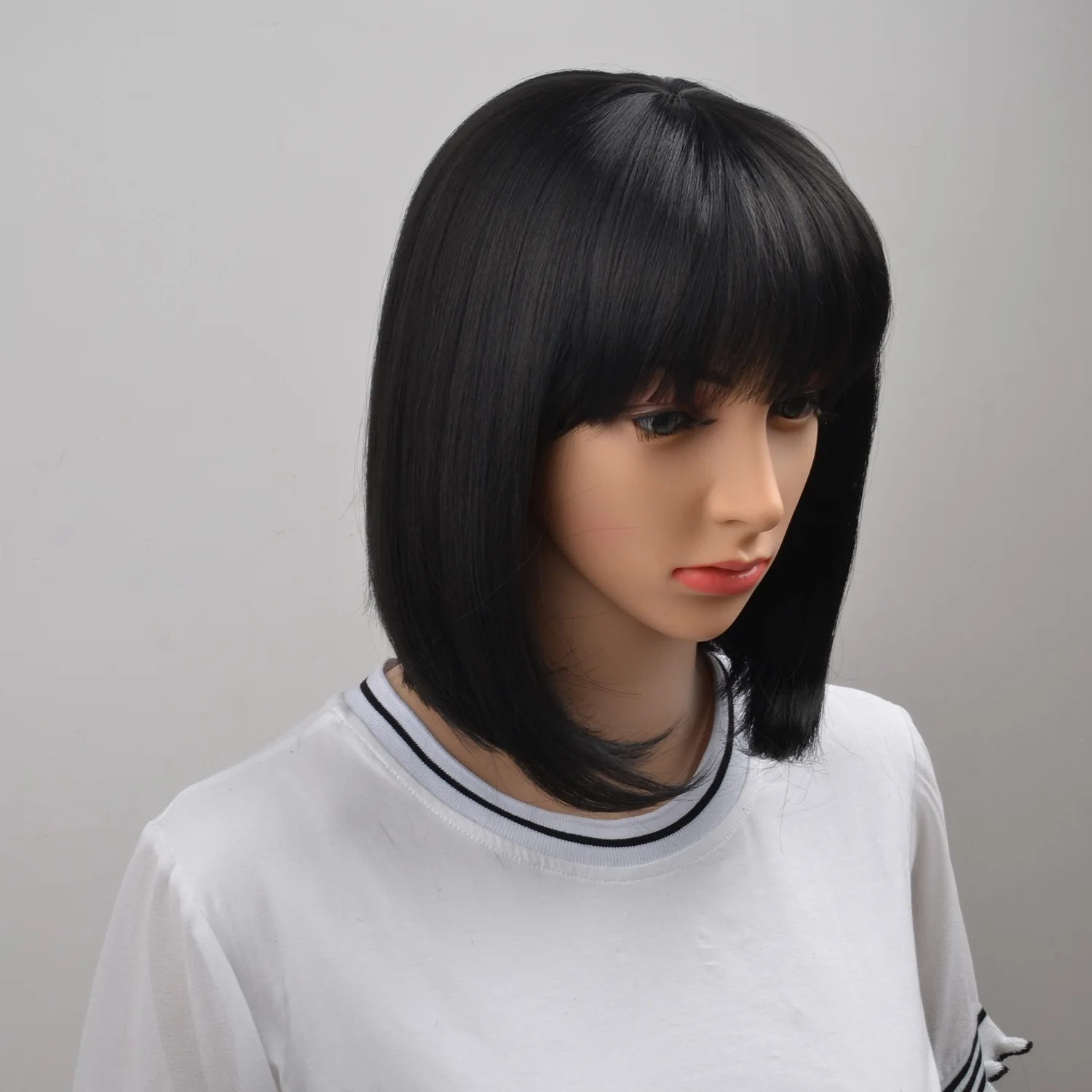 Natural Short Straight Wig Synthetic Hair For Women 40cm Heat Resistant Female Hair With Bangs Mapof Beauty Short Hair Wig Black