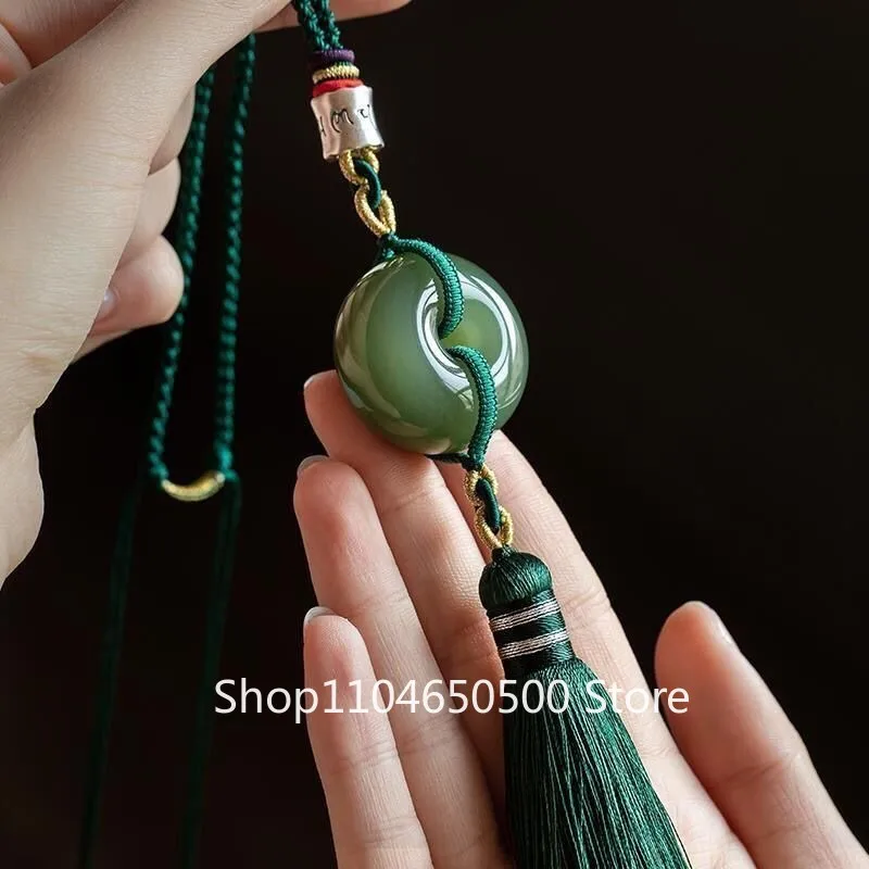 

Hetian Jade Car Pendant Safety Amulet Rearview Mirror Charm Tassel Ornament