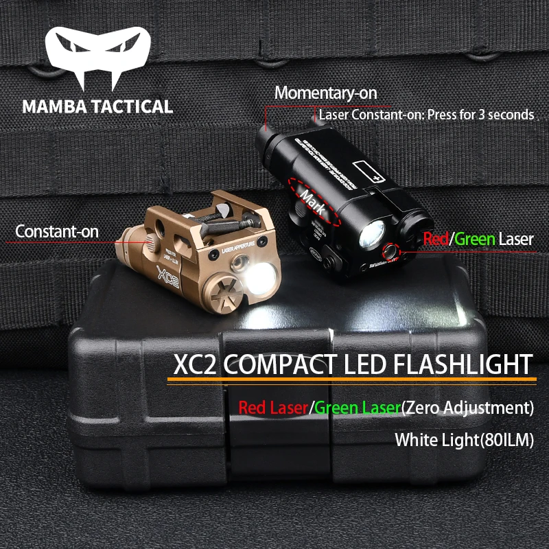 

WADSN Tactical XC2 Compact LED Flashlight Red Dot Green Laser Aiming For Glock 17 18 Handgun Flashlight Surefir LED Hunting