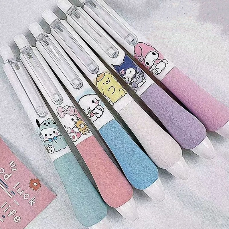 6PCS Sanrio Kulomi Hellokitty Cute Cartoon Sponge Sheath Press Gender-neutral Pen Creative Stationery Office Supplies Kids Gift