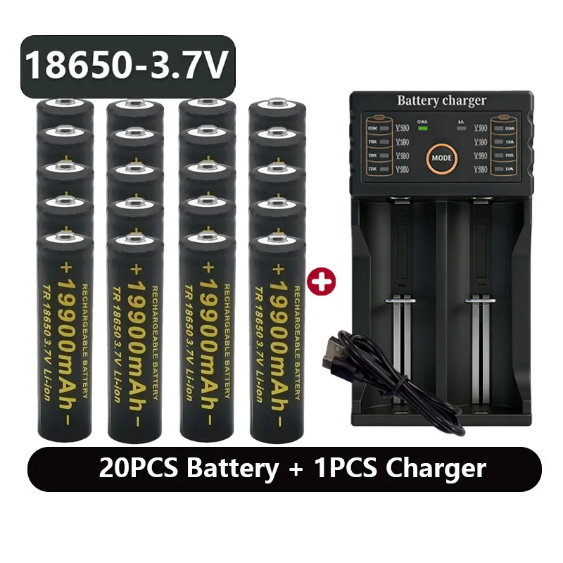 18650 Lithium-ion Rechargeable Battery 3.7V 19900mAh Large Capacity Pointed Battery W/201 Charger Suitable For Flashlight Lamps