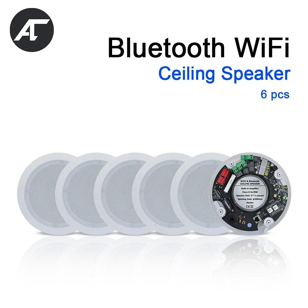 

6pcs WIFI Coaxial Ceiling Speaker Bluetooth Stereo Loudspeaker Home Theater Built-in D 6*30W Powerful Class Amplifier for Hotel