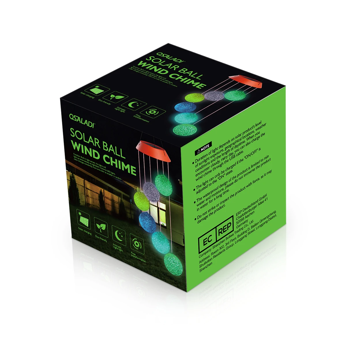 

Outdoor Solar Wind Chime: Waterproof Hanging Wind Chime with Color Changing Lights - Solar Powered Ball Lamp for Garden Patio