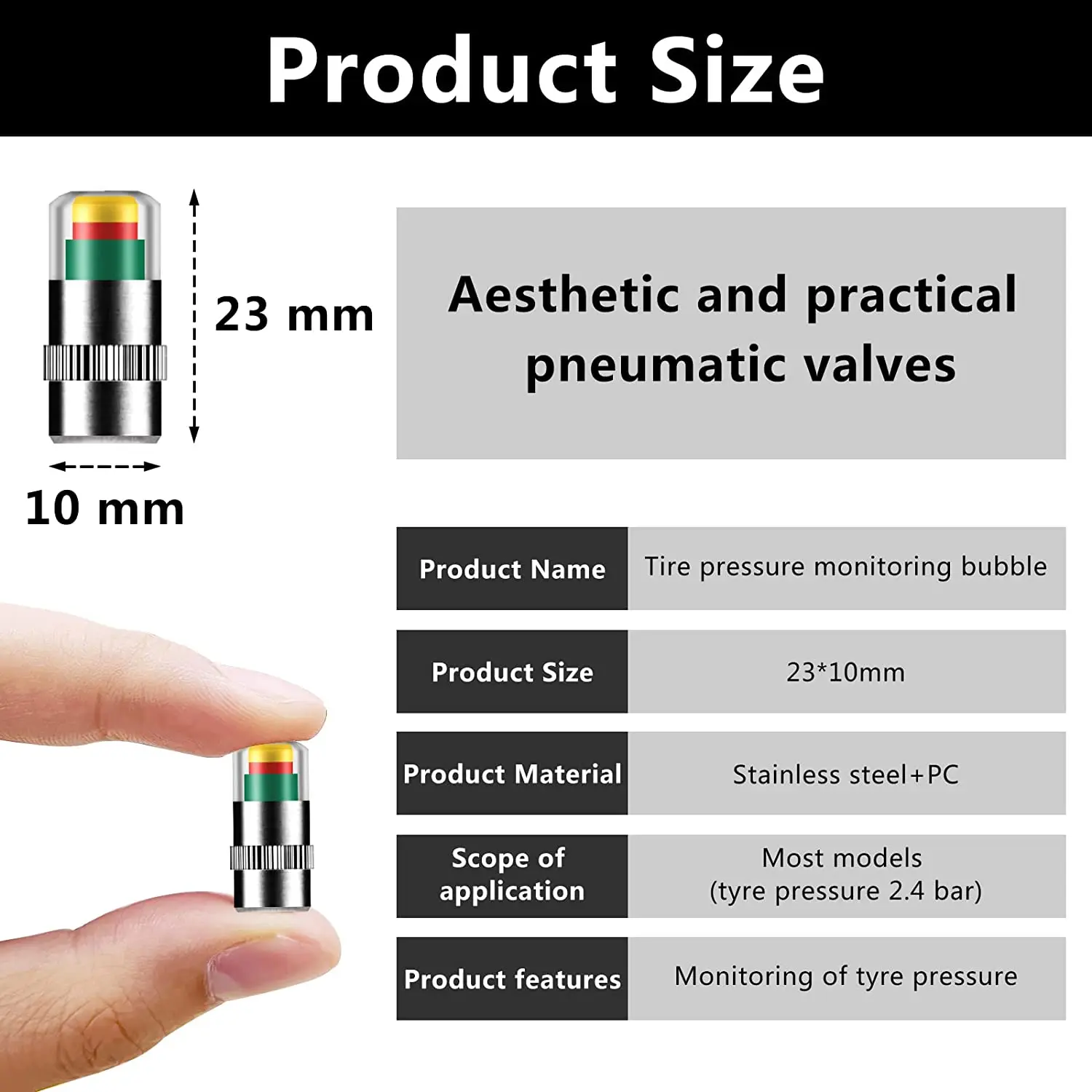 ZZTZZ 32-36PSI TPMS Tire Pressure Monitor Valve Stem Cap Tyre Sensor Indicator  3 Color Eye Alert 8PCS