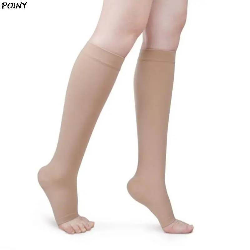 S-XL Elastic Open Toe Knee High Stockings Calf Compression Stockings Varicose Veins Treat Shaping Graduated Pressure Stockings