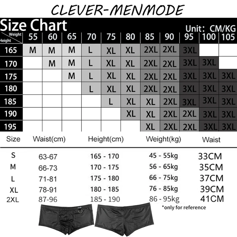 CLEVER-MENMODE Sexy Wetlook PU Sollevato Pene Bag Boxer Metallo O-Ring Ecopelle BDSM Mutandine Slip Esotico Mini Lingerie