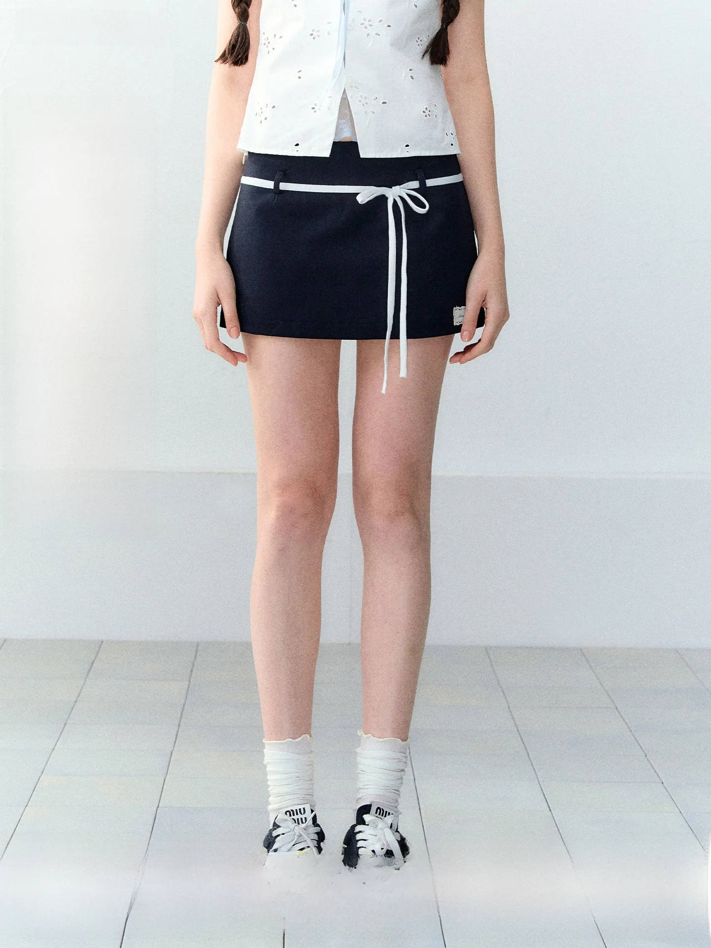 

Original Korean Style A-Line Skirt with Belt Contrast Color Design Casual Comfortable Cotton Blend Summer Skirt