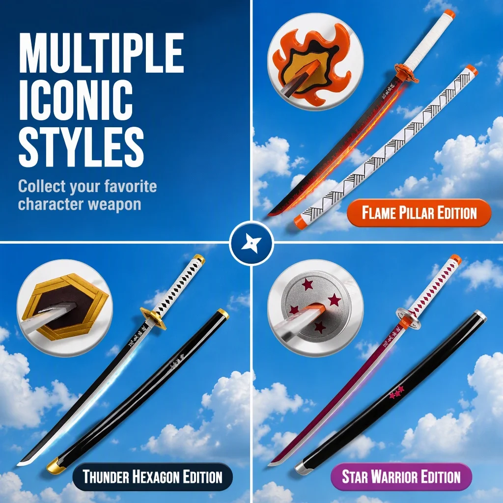 100cm ABS Katana Rengoku Kyojuro Luminous Non Detachable Demon Slayer Anime Cosplay Collection Display Decorative Showpiece Gift