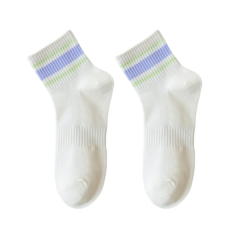 Conjunto de calcetines finos para mujer, medias de malla, varios colores, informales, a rayas, estilo Preppy, simples, básicos, blancos, 6 pares