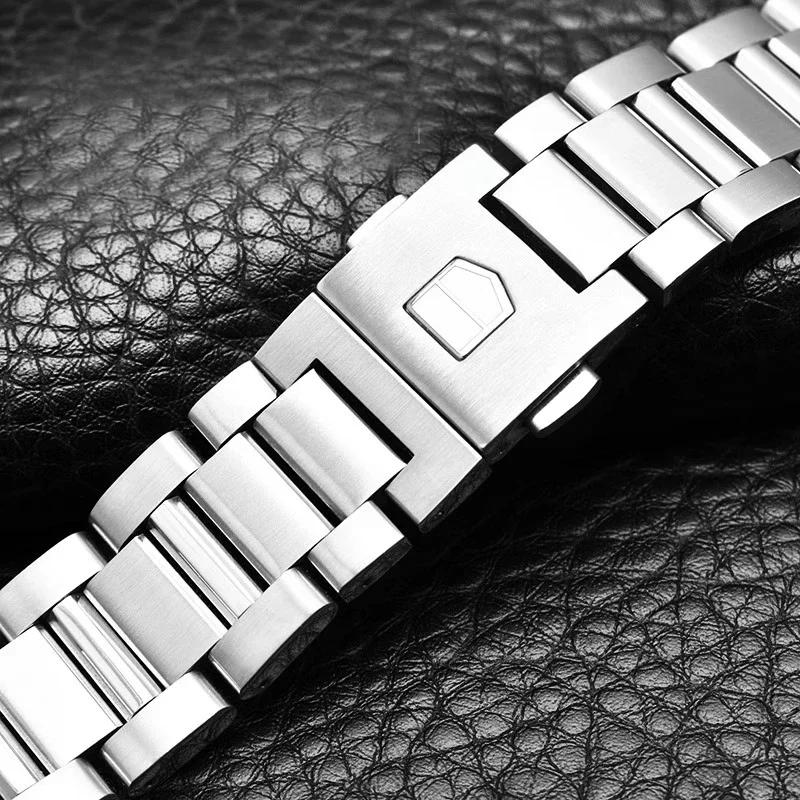 Stainless Steel Silver Bracelet Strap, 22mm, Solid, Watch Accessories, Band, 316L, Fine, Tag Heuer, Calera Series, 22mm