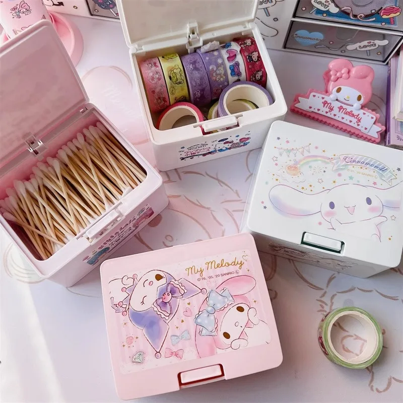 Genuine Japanese Sanrio Melody Sanrio Cotton Swab Stick Box Press Pop-up Cover Storage Box Cosmetics Storage Box