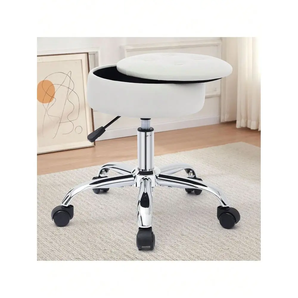 

Chair With Wheels Adjustable Vanittool With Storage Swivel Vanittool For Vanity Rolling Chair White,40061926