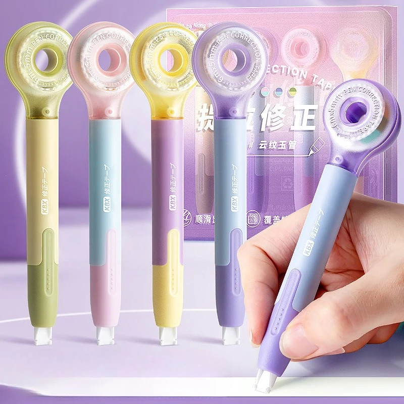4pcs Pen Type Lifting Correction Tape Easy To Carry Strong Coverage Students Office Correct Spelling Errors Handle Details