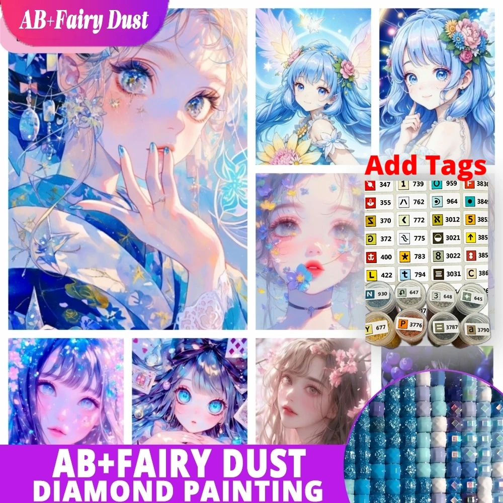 

AB Fairy Dust Anime Girl Picture 5D DIY Diamond Painting Full Round Drill Art Mosaic Home Decor Rhinestone Children's Cartoon Gi