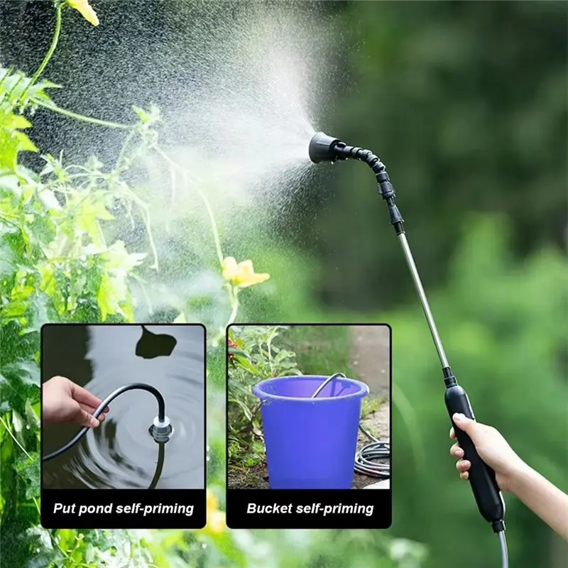 AEE8-Electric Sprayer With 4M Pipes Garden Watering Spray Gun With 2 Nozzles Type-C/USB Telescopic Irrigation Tools
