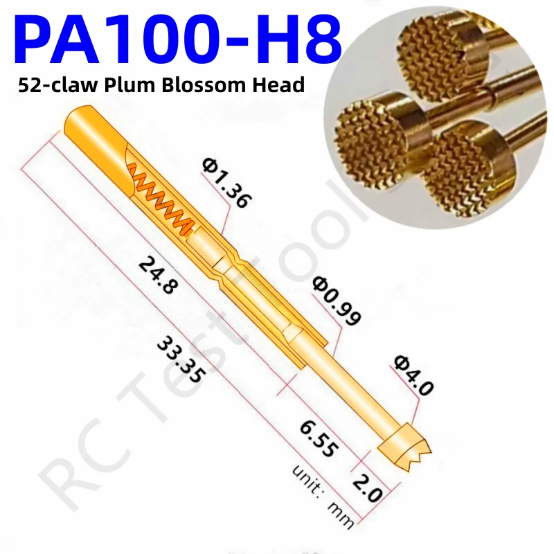 

100PCS PA100-H8 33.35mm 52-claw Plum Blossom Head Dia 4.0mm Needle Spring Test Pin P100-H8 Dia 1.36mm Test Probe Pogo Pin P100-H