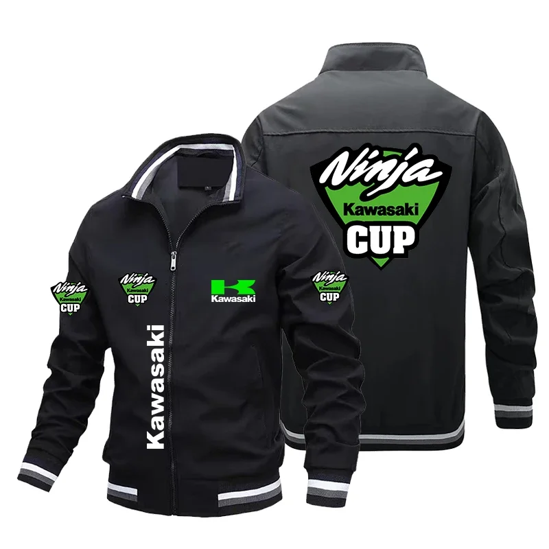 2024 Men\'s Kawasaki Logo Ninja Printed Jacket Casual Harajuku Street Clothing Kawasaki Racing Team Jacket Motorcycle Clothing