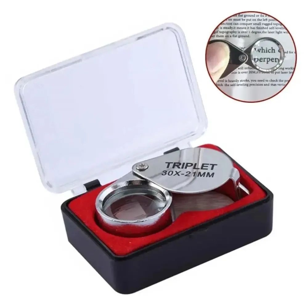 10-30X Pocket Loupe Magnifier Jewelry Magnifying Glass Foldable Diamond  Triplet Jewelers Eye Glass Tool Reading Magnifier
