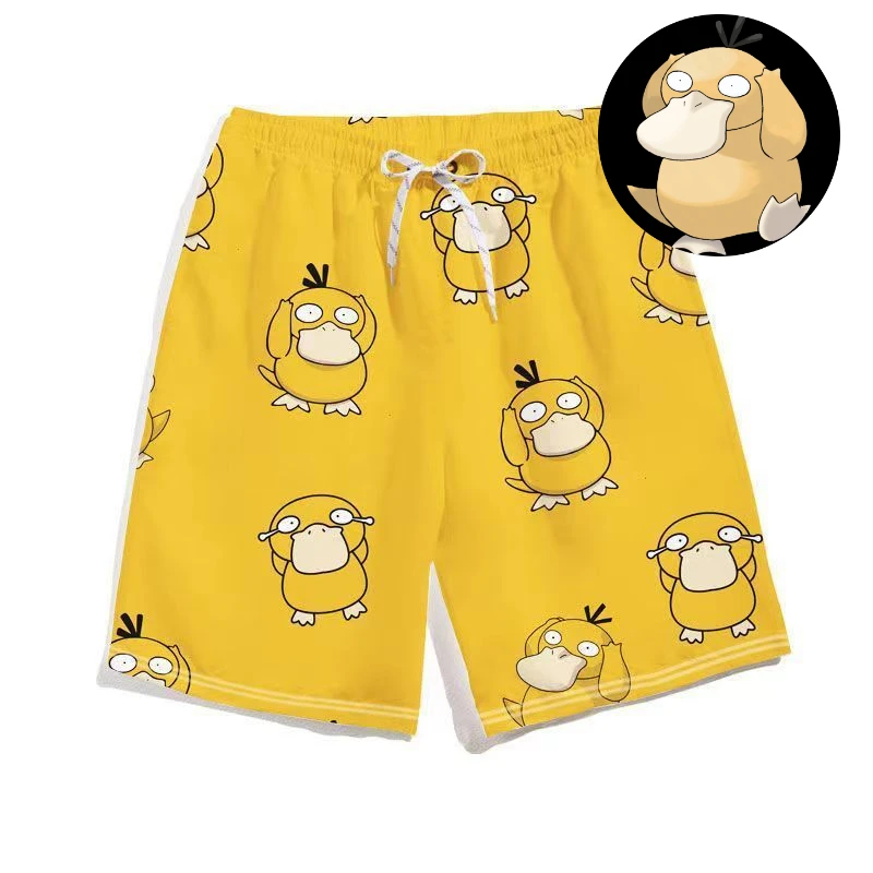 Pokemon Cartoon Psyduck Swimming Trunks Summer Men Fashion Beachwear Print Beach Pants Swimwear Drawstring Sportwear Short Gift