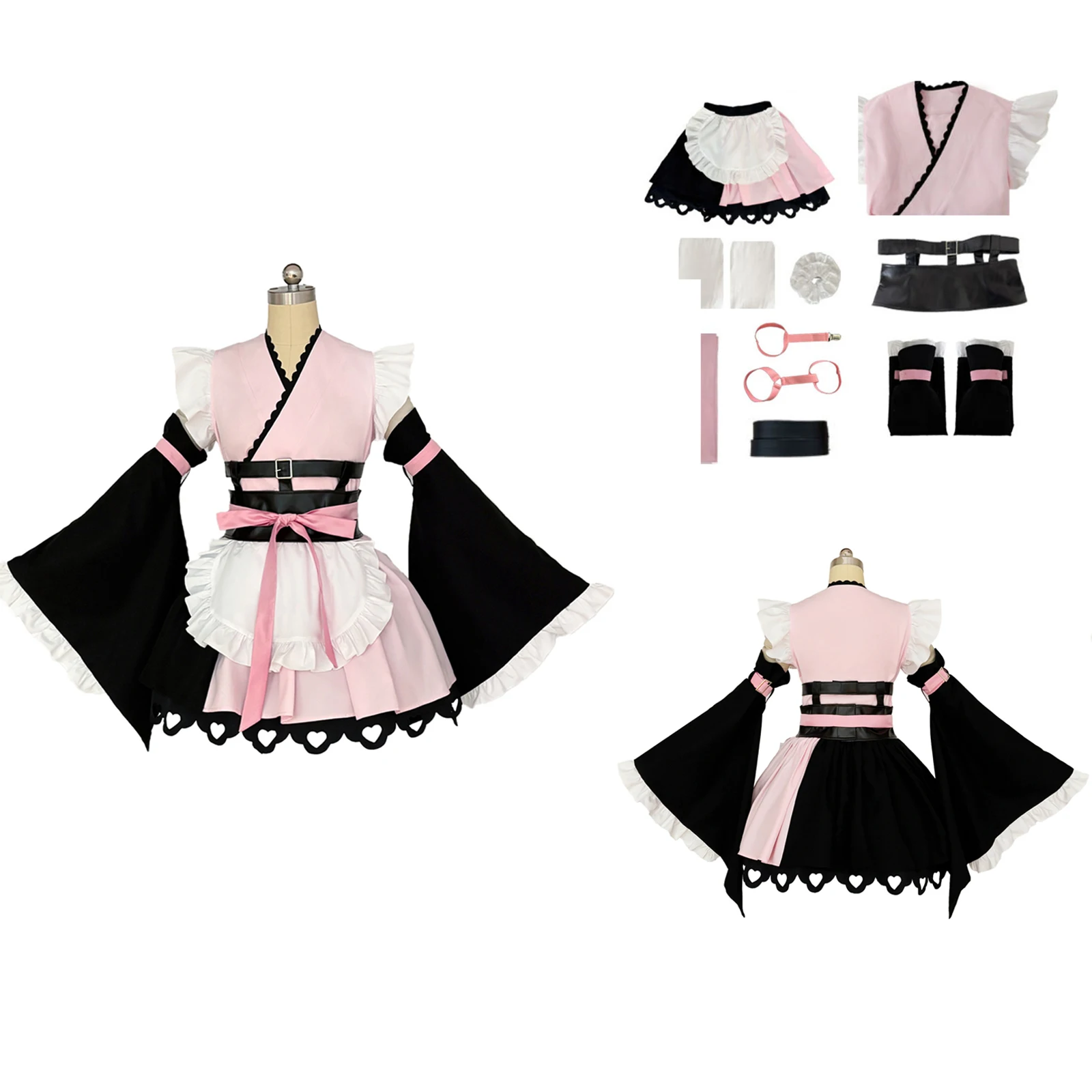 

Noi Komazawa Cosplay Costume Anime Girl Pink Kimono Lolita Uniform Skirt Strap Bow Loli Dress Halloween Outfit