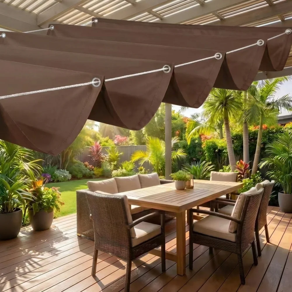 Waterproof Wave Retractable Sun Shade Canopy Heavy Duty UV Protection Garden Sunshade Net Thick Polyester Rainproof Shade Cover