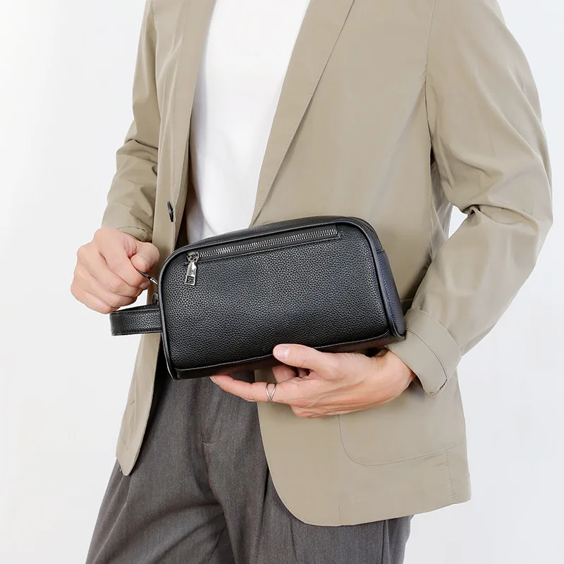 Men's Business Handheld Wallet PU for Convenient Travel, Commuting, Litchi Pattern Design, Portable