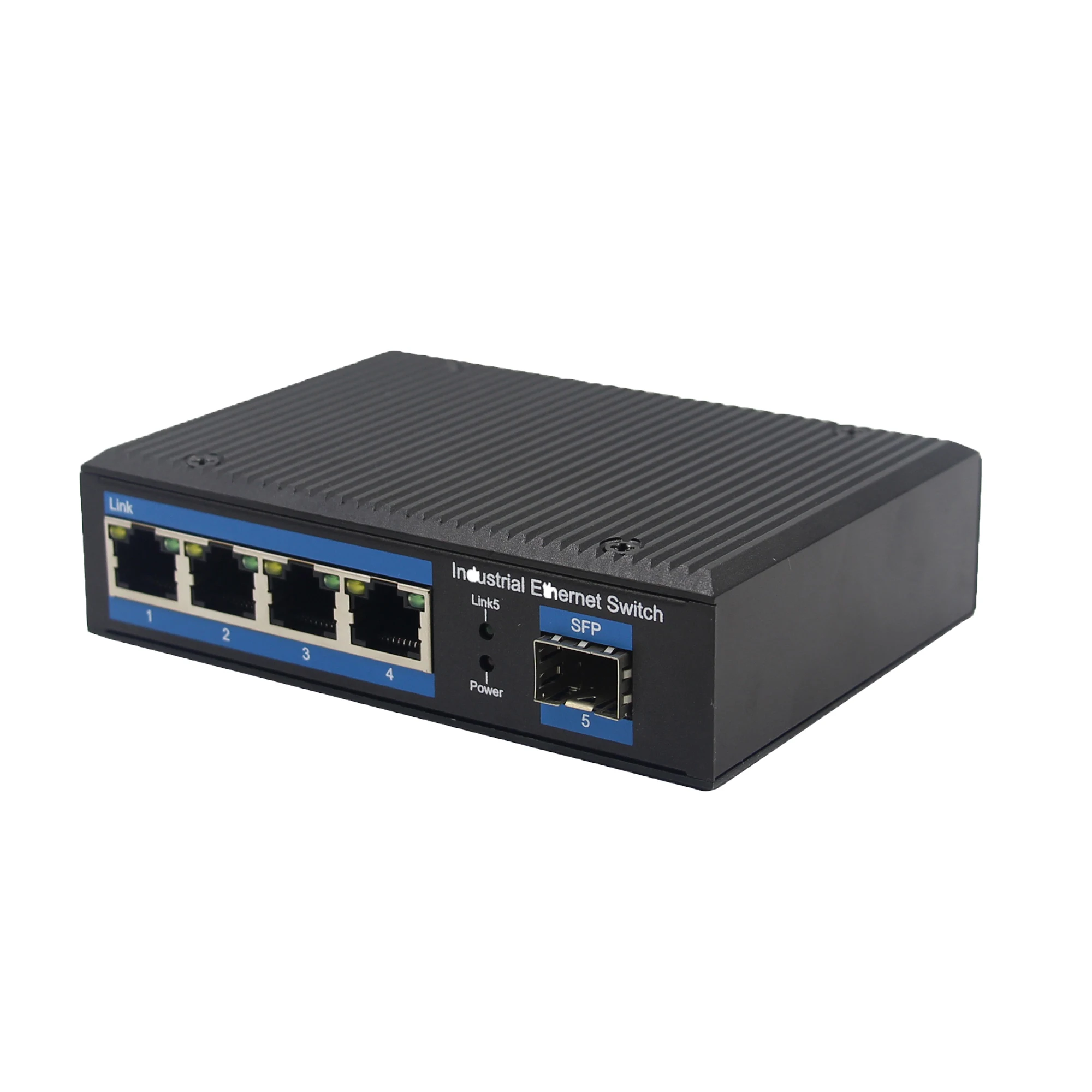 محول جيجابت إيثرنت صناعي ذو 5 منافذ 4 فتحة ألياف RJ45+1 SFP، درجة حرارة تشغيل واسعة: -40~80 ℃ ، IP40 ، حامل السكك الحديدية DIN
