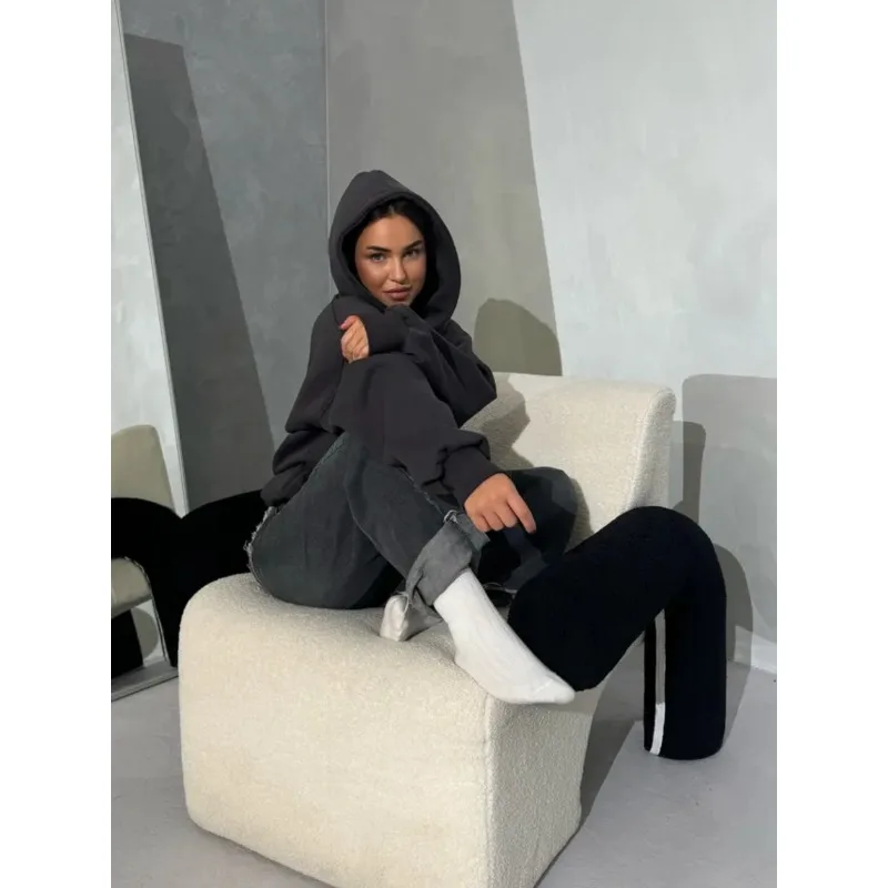 Felpa con cappuccio calda personalizzata da donna con stampa retrò americana semplice autunno inverno retrò più ispessimento in velluto nuovo stile