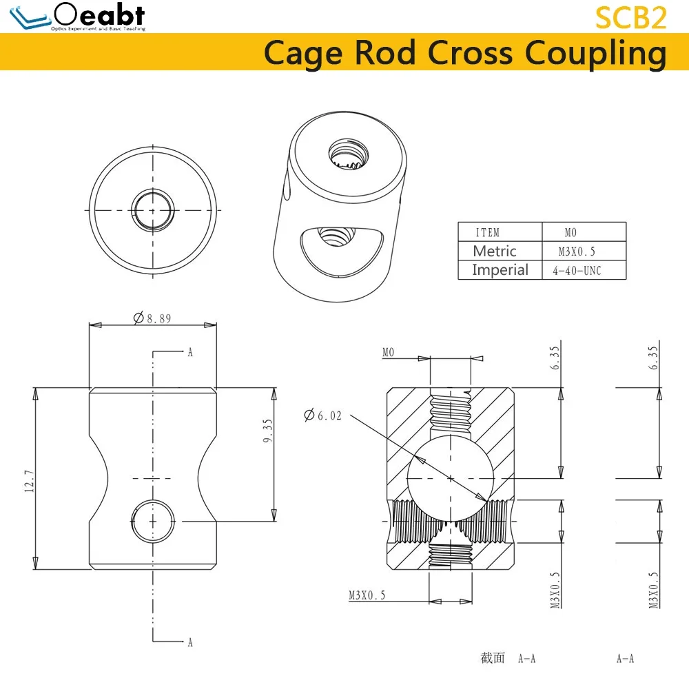SCB2 Lồng Thanh Chéo Khớp Nối Hỗ Trợ Thanh Chéo Mount Adapter 4-40 M3 Sợi Quang 90 ° Adapter