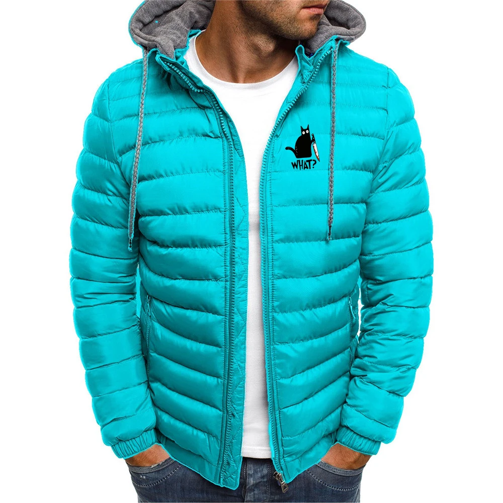 2025 Cappotto per il tempo libero da uomo autunno e inverno Coltello divertente Gatto Cartone animato stampato Logo Stampa Fodera in cotone Felpe con cappuccio Giacca comoda