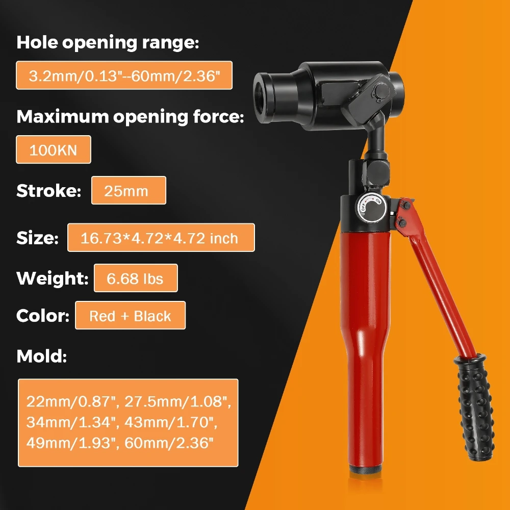 Manual Hydraulic Hole Opener Tool Set with 6 Molds (22mm 27.5mm 34mm 43mm 49mm 60mm ) Hydraulic Punching Drilling Machine