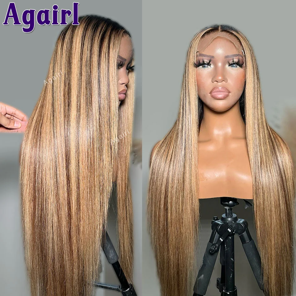 Highlight Honey Blonde Straight Human Hair Wigs Transparent 13x6 13x4 Lace Frontal Wig Brazilian 6X4 Lace Closure Wig PrePlucked