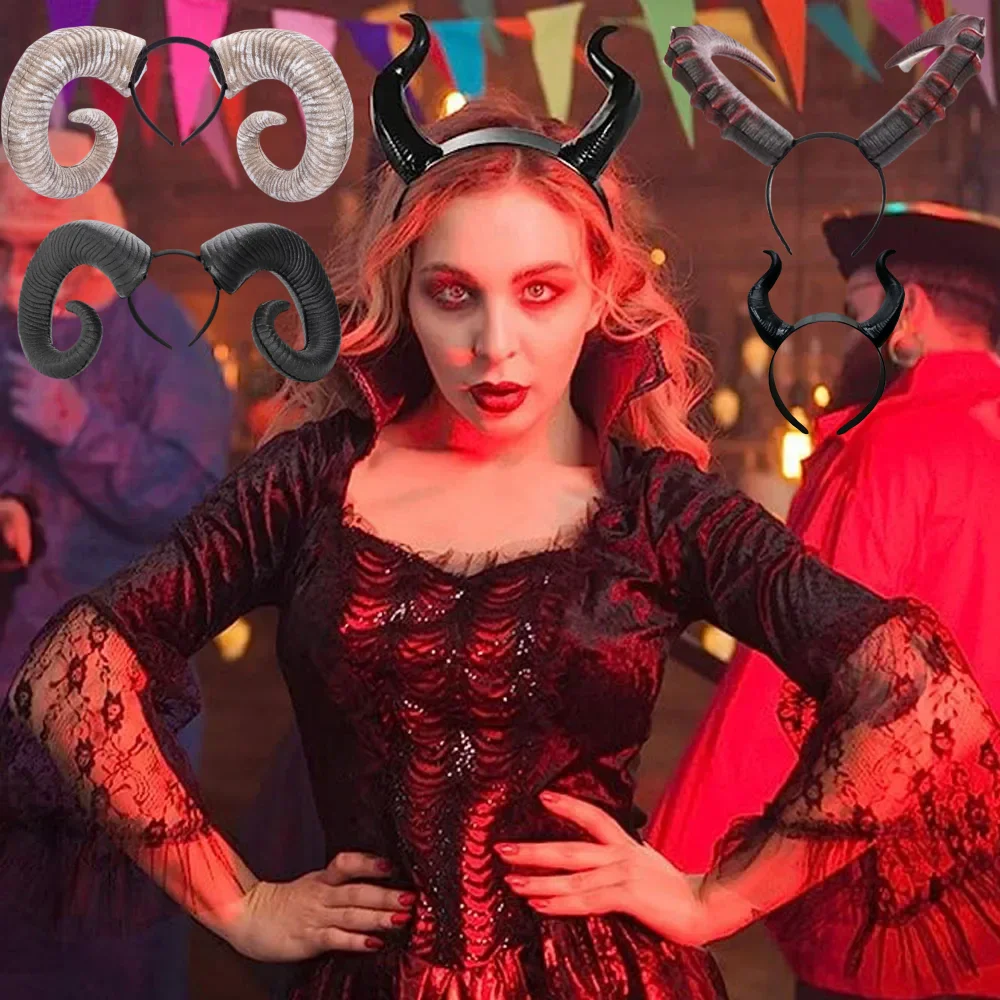 

Костюм для Хэллоуина, повязка на голову, женская черная королева, ведьма, демон, рога, головной убор, косплей, головной убор с животными, антилопа, дьяволом, Рождеством