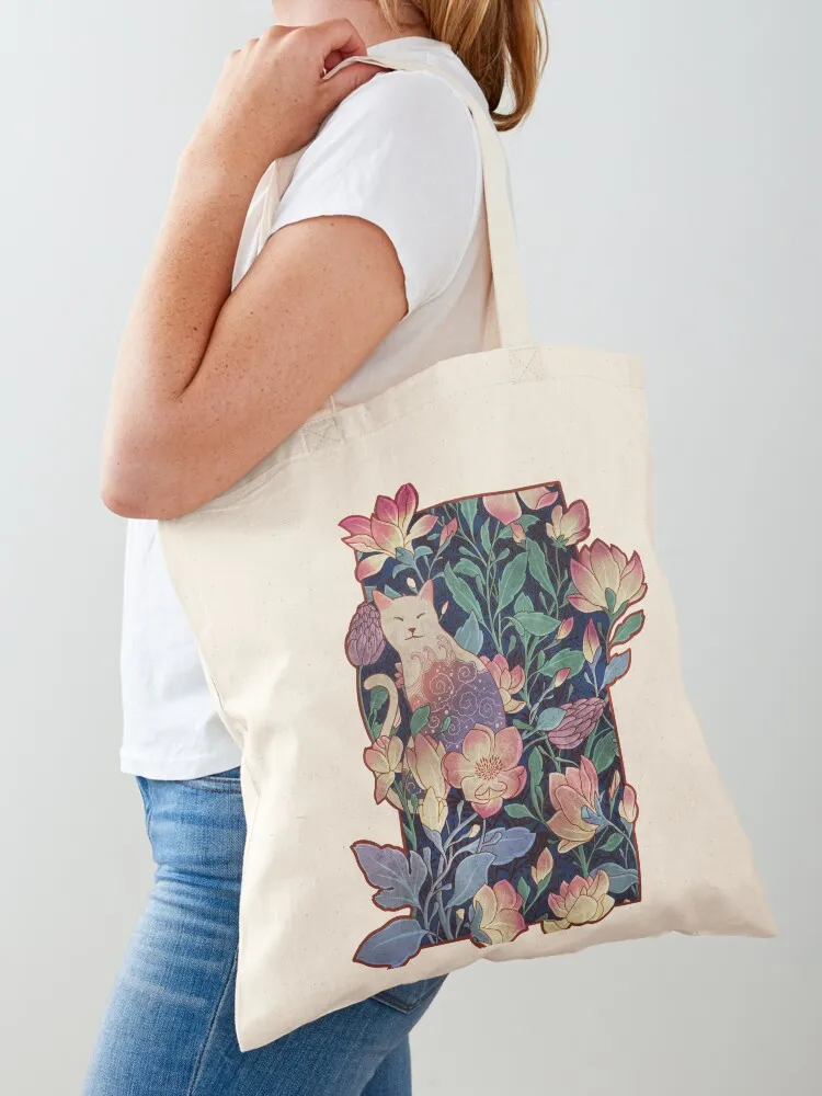 

Cat and Magnolia Tote Bag eco bag folding Women's bags canvas tote custom fabric bag