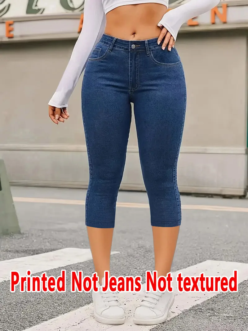 

5978 [Printed Pants - Not Denim Fabric] Printed Leggings , Women's Capri Pants, Imitation Denim Printed Leggings