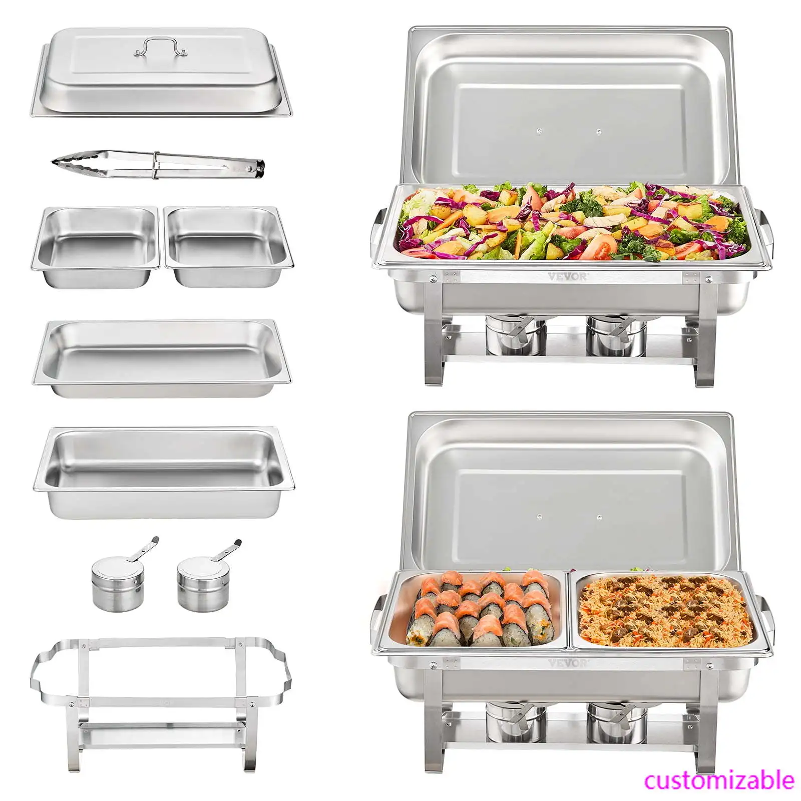 

2-Pack Rectangle Chafing Dish Set 2 Full-Size 8Qt Pan 4 Half-Size 4Qt Pans
