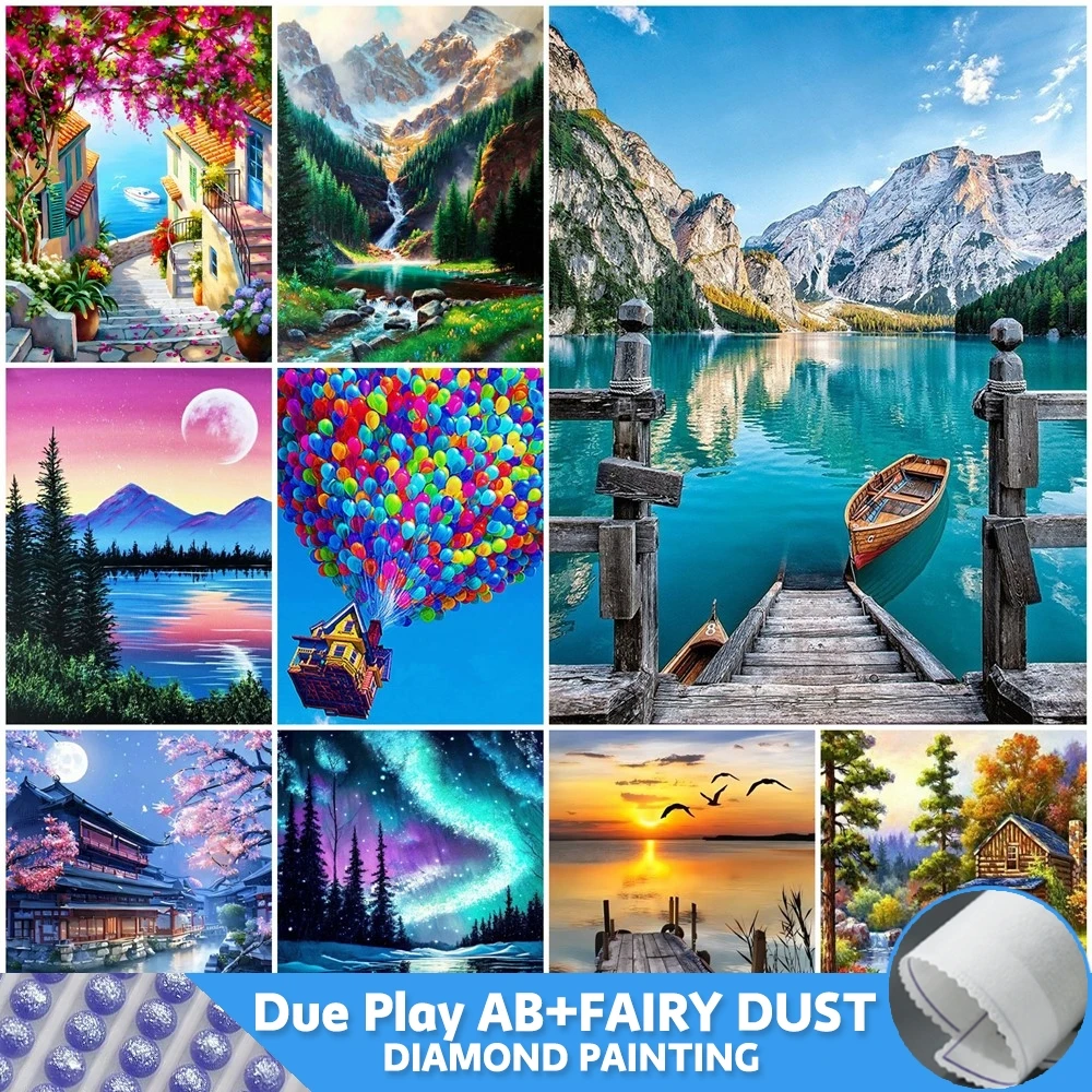 Mountain Diamond Painting Fairy Dust AB 2024 New Mosaic House Kit Scenery Full Square Round Drill Mosaic Tree River Wall Art