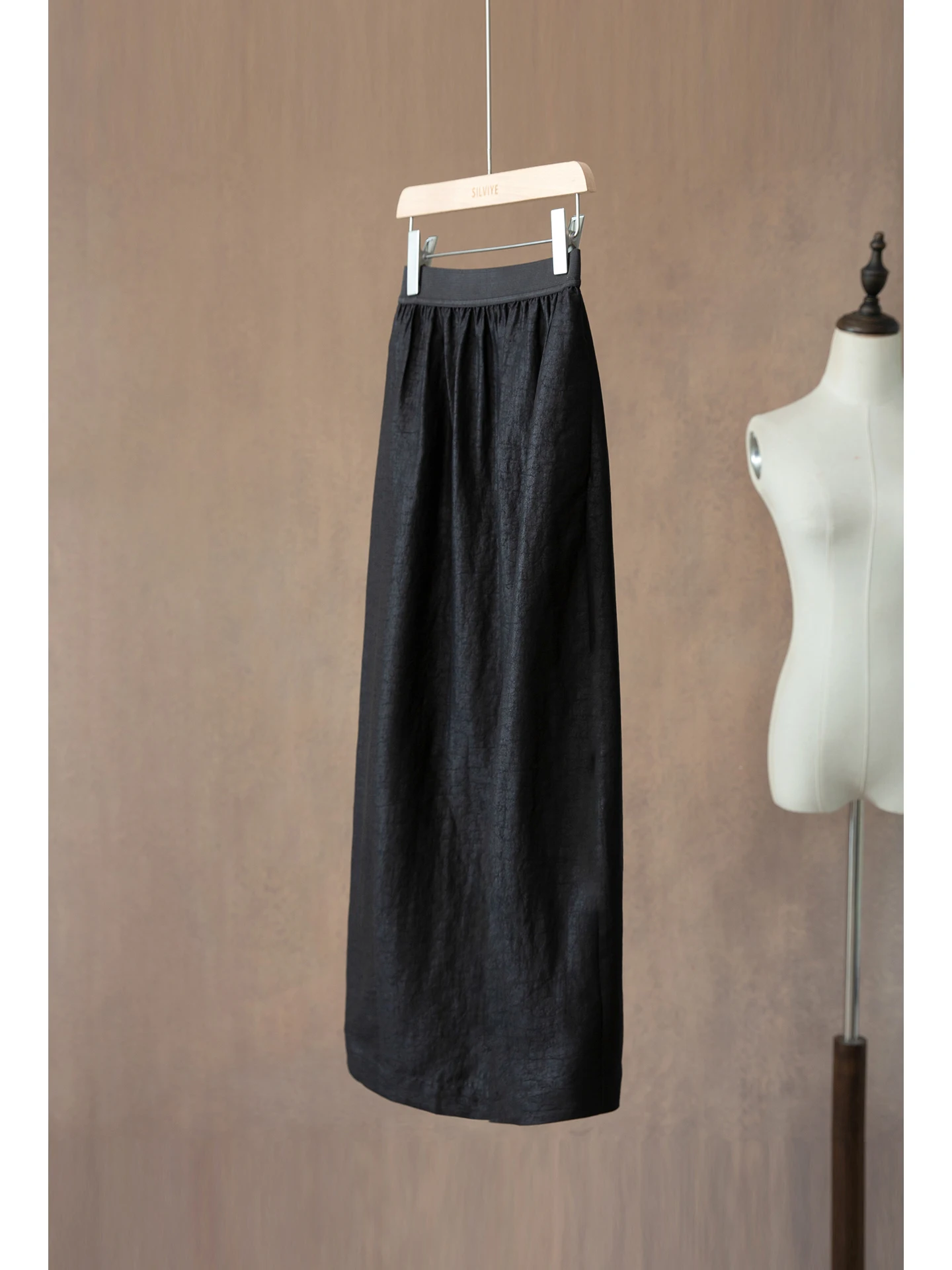 

Черная шелковая шифоновая юбка-миди с эластичной талией для женщин, весенняя модная модель, индивидуальный пошив высокого качества