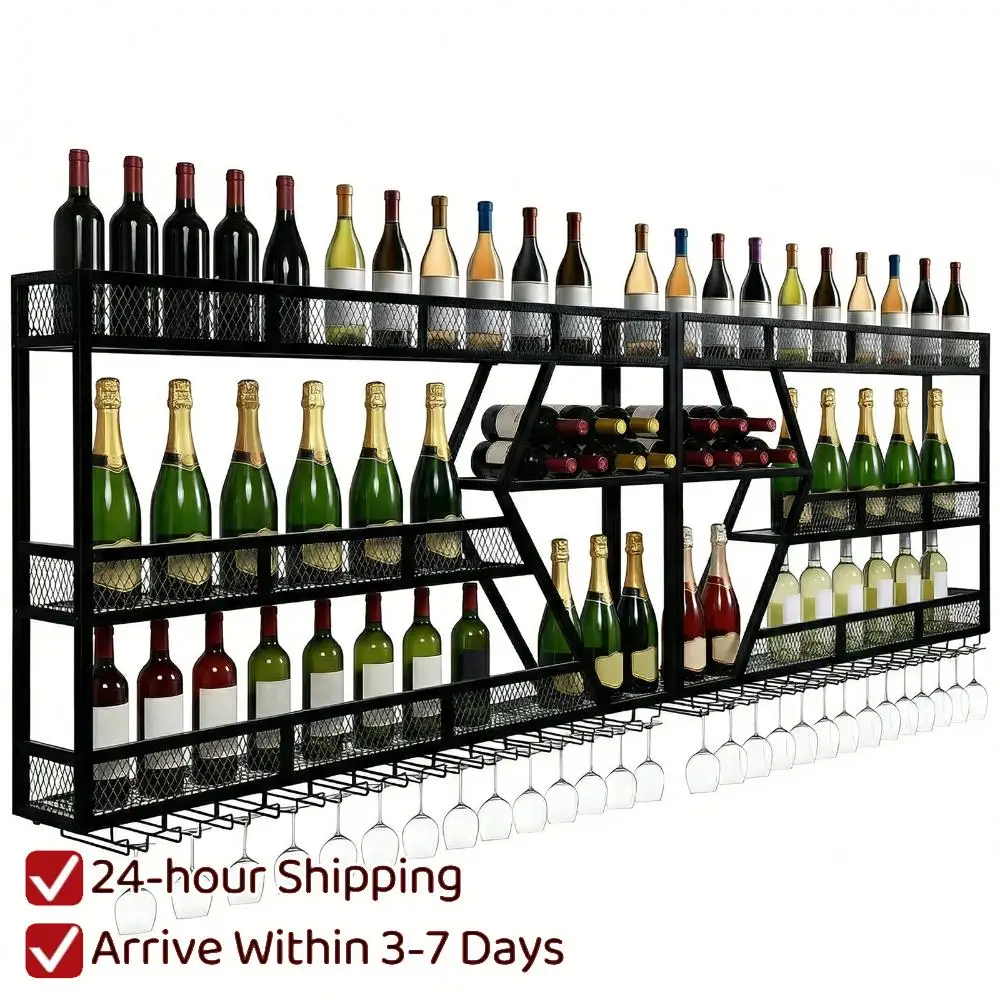 

Настенная металлическая подставка для вина на 3/4 уровня с держателями для бутылок и стаканов для кухни, столовой, дома