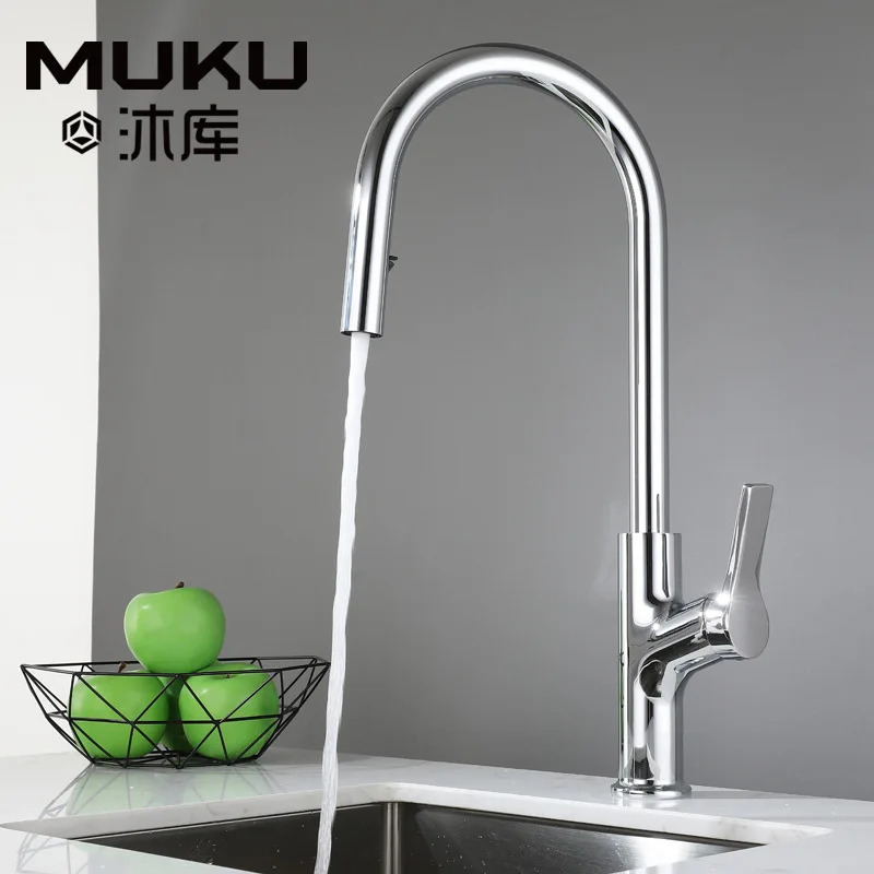 

Chrome Copper Pull-out Kitchen Faucet Two Functions Hot and Cold Water Mixer Tap Hidden Drop-down Washbasin Sink Faucet Gun Gray