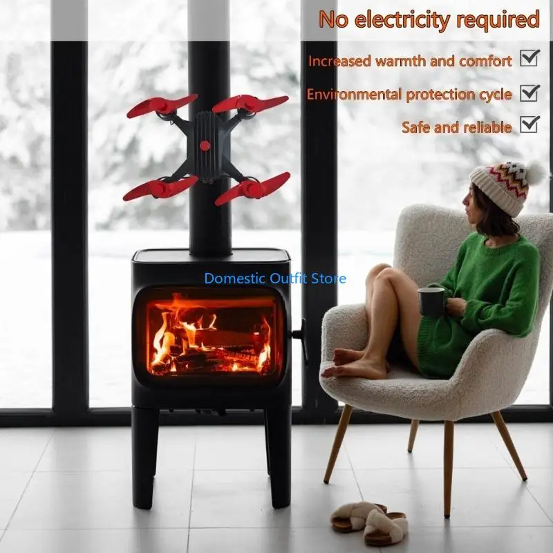 

Indoor Heating Solution Heat Activated Fan For Wood Burners Quiet Fireplaces Circulator Stove Enhances Heat Distribution 68TC