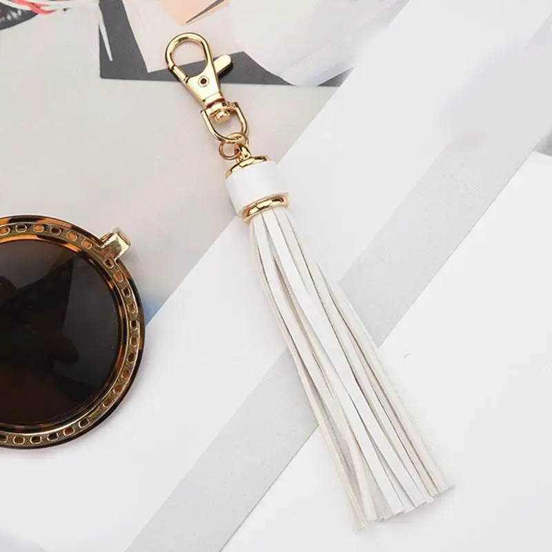 Polychromatic Tassel Keychain With Lobster Buckle Stylish Schoolbag Pendant Universal Bag Accessories Artificial Leather