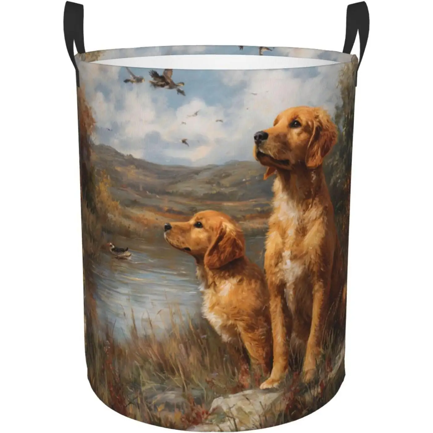 Golden Retriever Dogs Print Circular Hamper Perfect For Organizing Clothes Toys And More