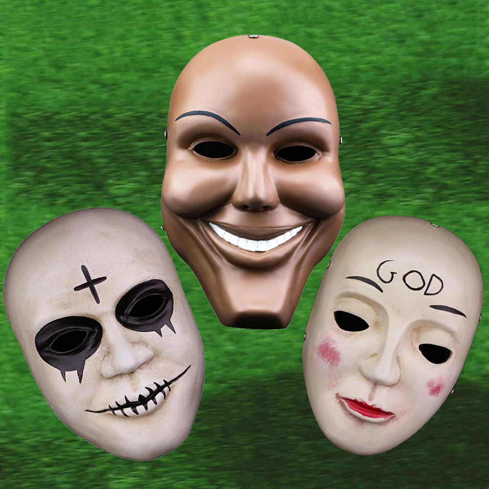

Horror Movie The Purge Resin Mask Unisex Halloween Party Masquerade Cosplay Props Decorate Collect Smile Cross Masks Gift