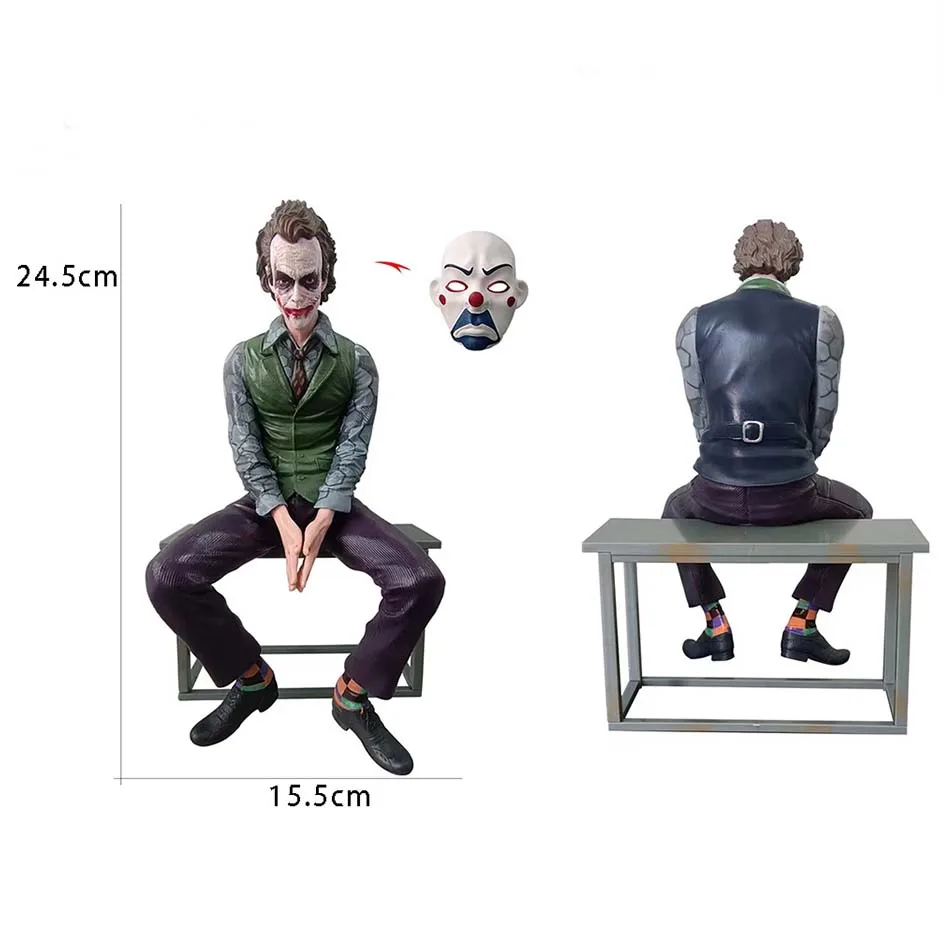 24cm Joker Heath Ledger Action Figure Sitting Green Suit Handheld Joker Mask Doll Desktop Decoration Model Toy Christmas Gift