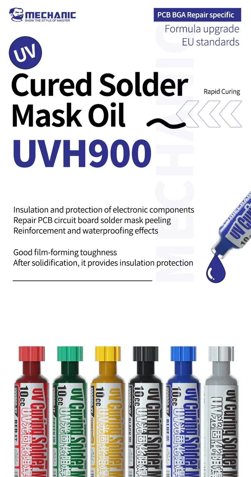 MECHANIC UV-Lötmasken-Grünöl-Set mit UV-Härtungslicht, schnelltrocknend, für PCB-BGA-Drahtreparaturen bei Telefon-Motherboards – Detail 2