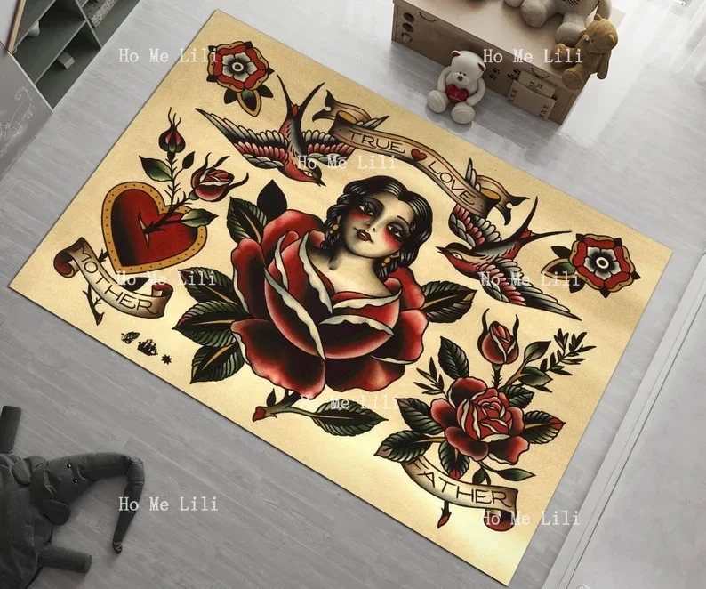 Old School Tattoo Rug Mother Tattoo Carpet