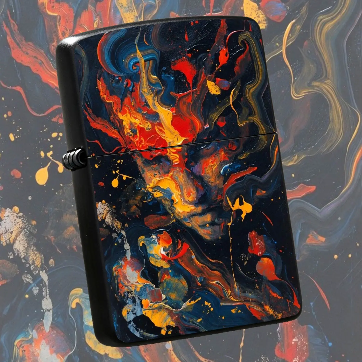 Abstract Fluid Art Human Face Lighter, Swirling Flame & Deep Blue Painting Pattern, Portable Stylish Ignition Tool, Ideal For Daily Use Gifting Collection, Fits All Scenarios Creative Decorative Practical Accessory A Humorous And Interestin