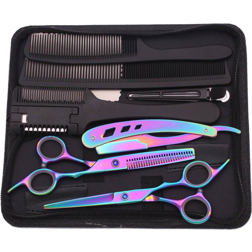  6.0'' Professional Hair Scissors Cutting Shears Thinning Hairdressing Haircut Razors Comb Set Salon Barber & Home Dropshipping 